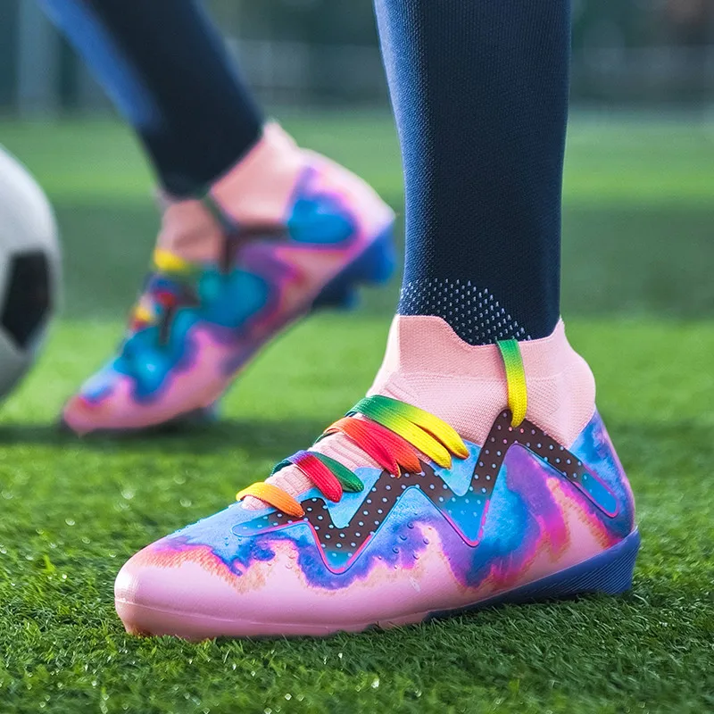 Różowe buty piłkarskie męskie FG/TF High Top Męskie buty piłkarskie Wysokiej jakości oryginalne buty piłkarskie na zewnątrz botas de futbol