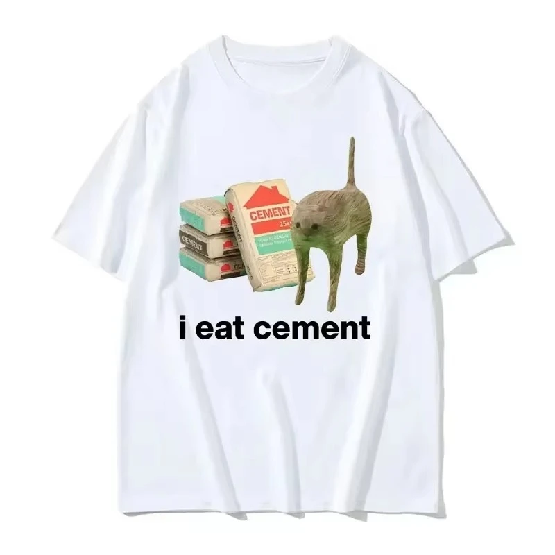 

Футболка I Eat Cement Cursed Cat Мужская женская мода Юмор Футболки с короткими рукавами Мужская футболка высокого качества Повседневный спортивный топ