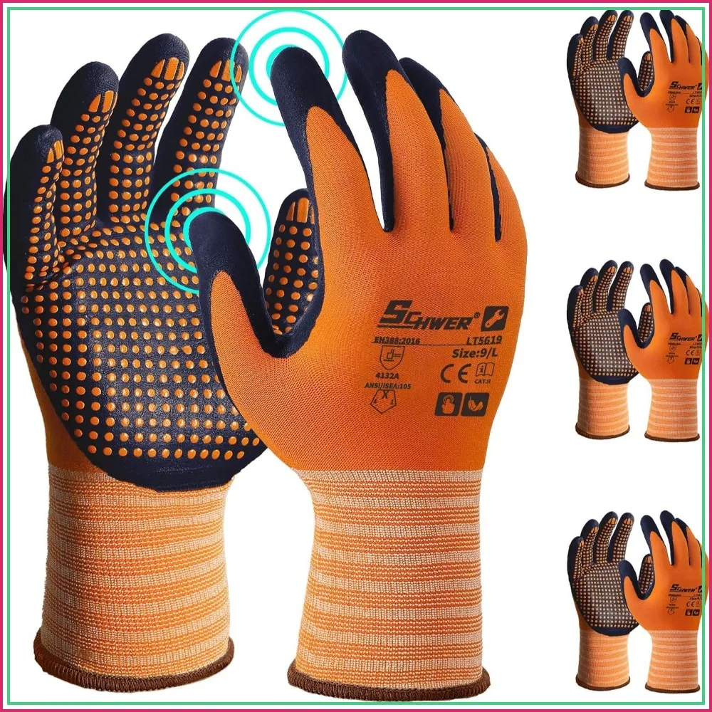 3/6/12 Pairs MicroFoam Nitrile Coated Work Gloves, Level 6 Abrasion Resistant, Touchscreen, A1 Cut Resistant, L