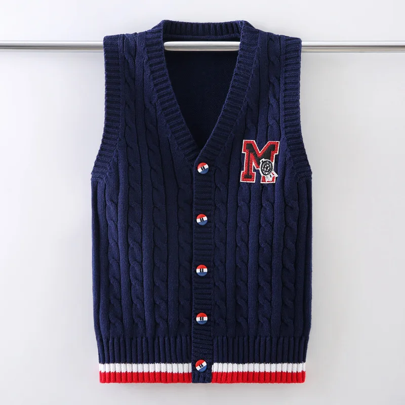 Boys' V-Neck School Uniform Vests 2022 Spring/Autumn Kids Knitted Sleeveless Waistcoat For Children's 5-15 Years Wear CC258