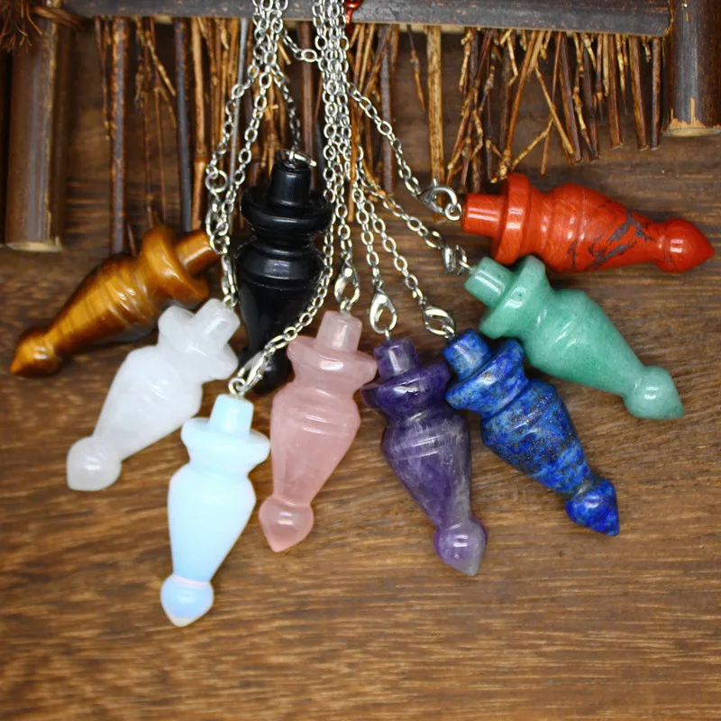 Rose Pink Quartz Pendulum Dowsing Natural Lapis Lazuli Stone Cone Pendant Amethyst Crystal Amulet Divination Spiritual Pendulos