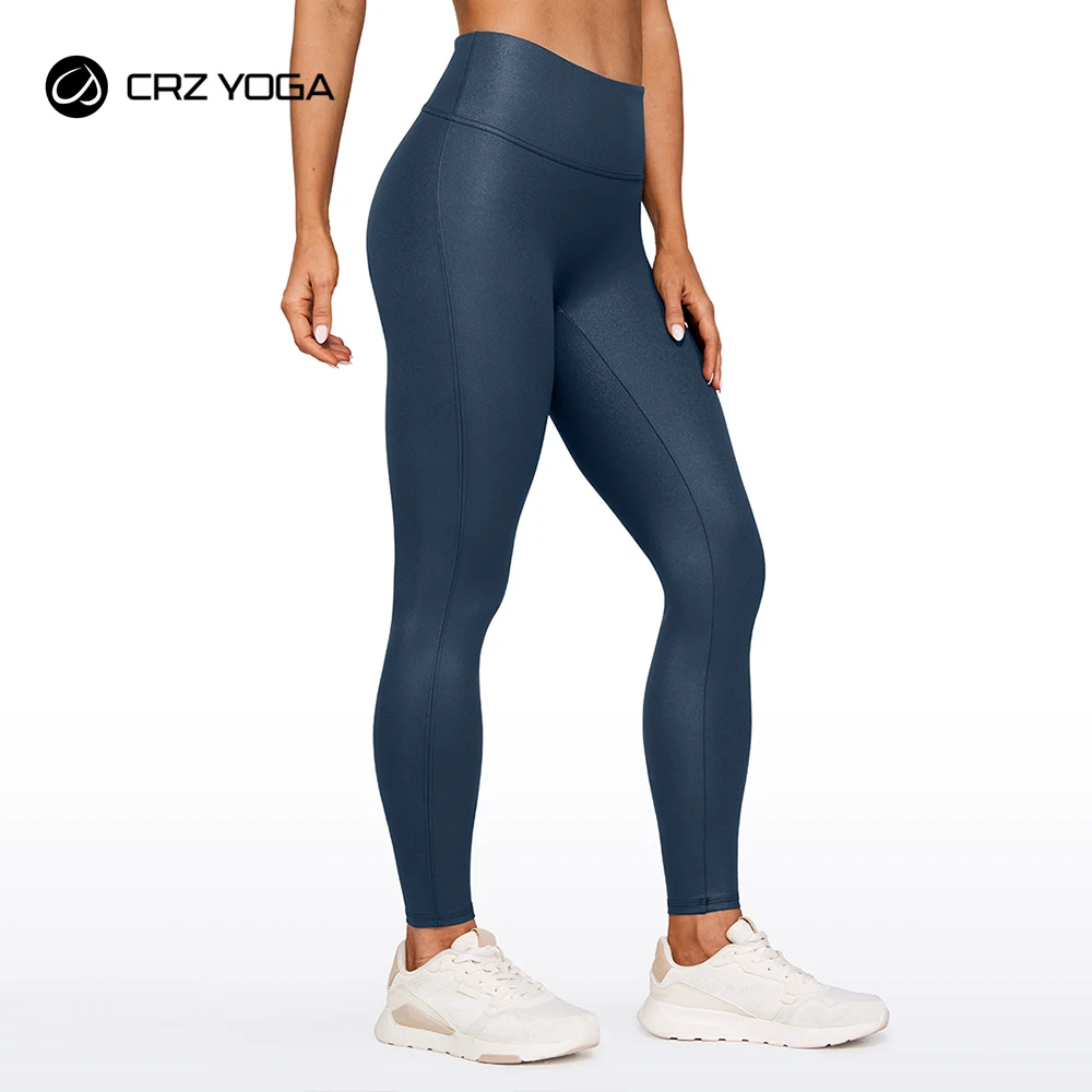 CRZ YOGA Butterluxe matowe sztuczne skórzane legginsy dla kobiet 28 ''-bez szwu z przodu wysoki stan getry ze stretchu spodnie Pleather