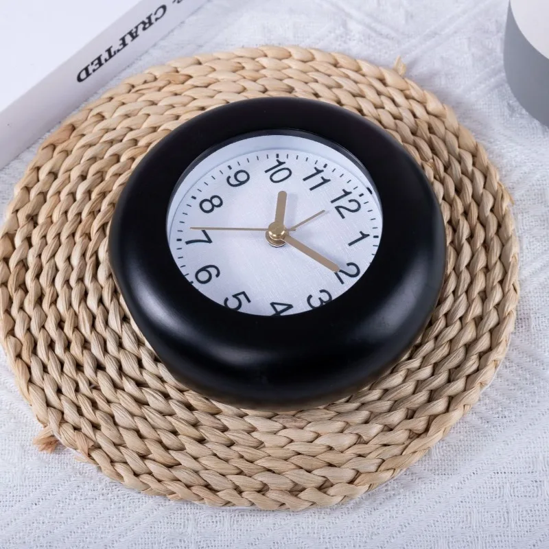 Creative Round Wooden Alarm Clock Bedroom Quiet European Design Bowl-shaped Decorative Table Clock Student Wake-up Alarm Watch