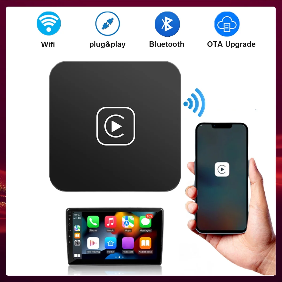 Wired To Wireless Apple Carplay Mini Box Adapter Wifi Bluetooth Plug&Play Car AI Box Auto Connect USB For Toyota Audi Honda Kia