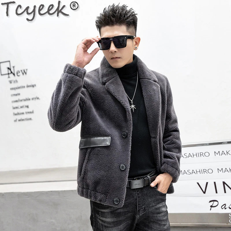 Tcyeek Fashion Casual Wool Jacket Men Short Coat Winter Warm Sheep Shearling Jackets Man Clothing Streetwear Chaquetas Hombre