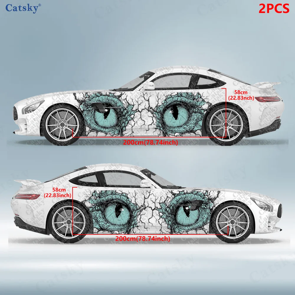 2pcs Blue green eyes black texture sticker, suitable for cars and trucks, durable, fade-resistant, easy to install and remove -