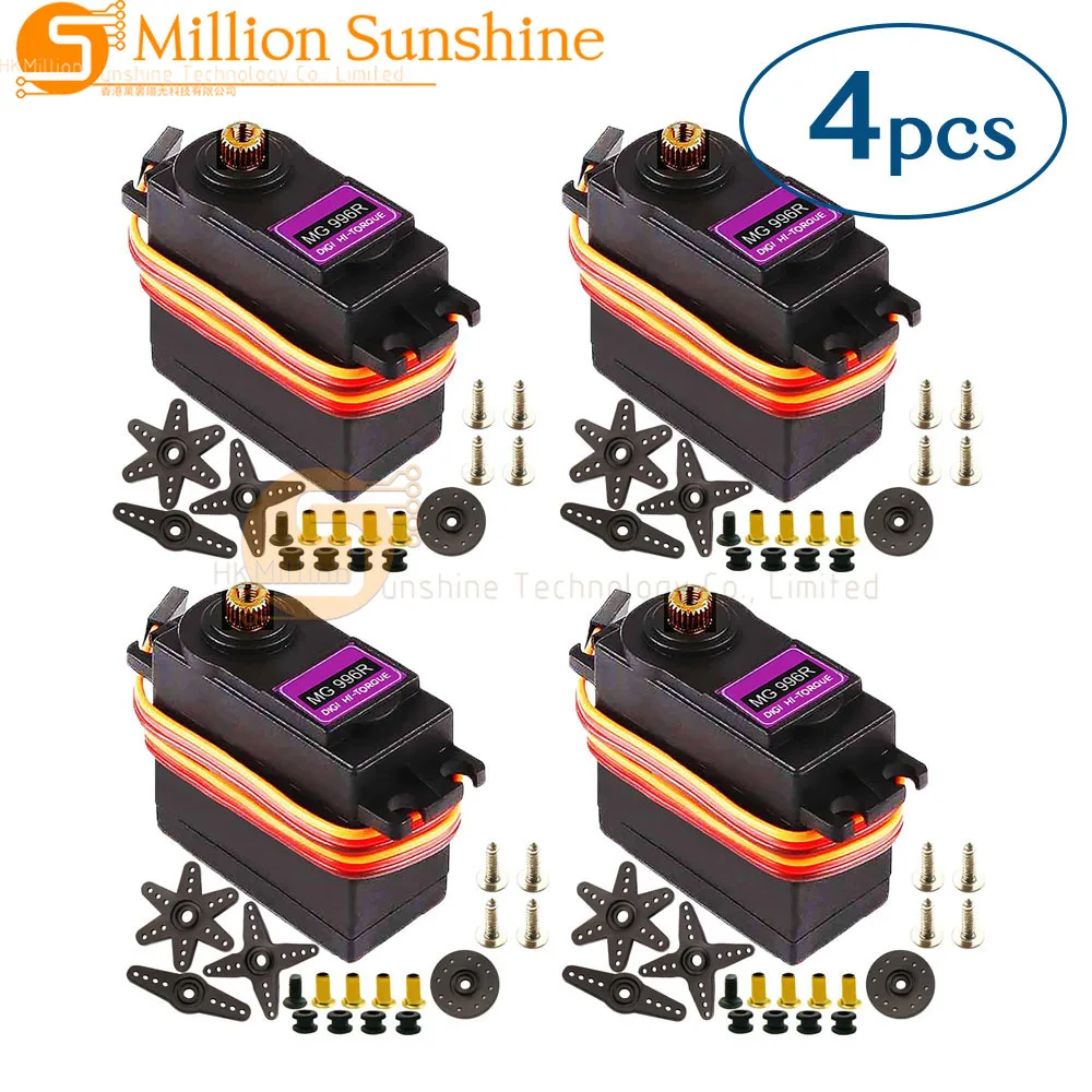 4pcs MG996R MG996 55g Digital Servo Motor - High Torque Plastic Gear (15kg/cm)  RC Servo for Arduino, Robotics, RC Cars, Boats