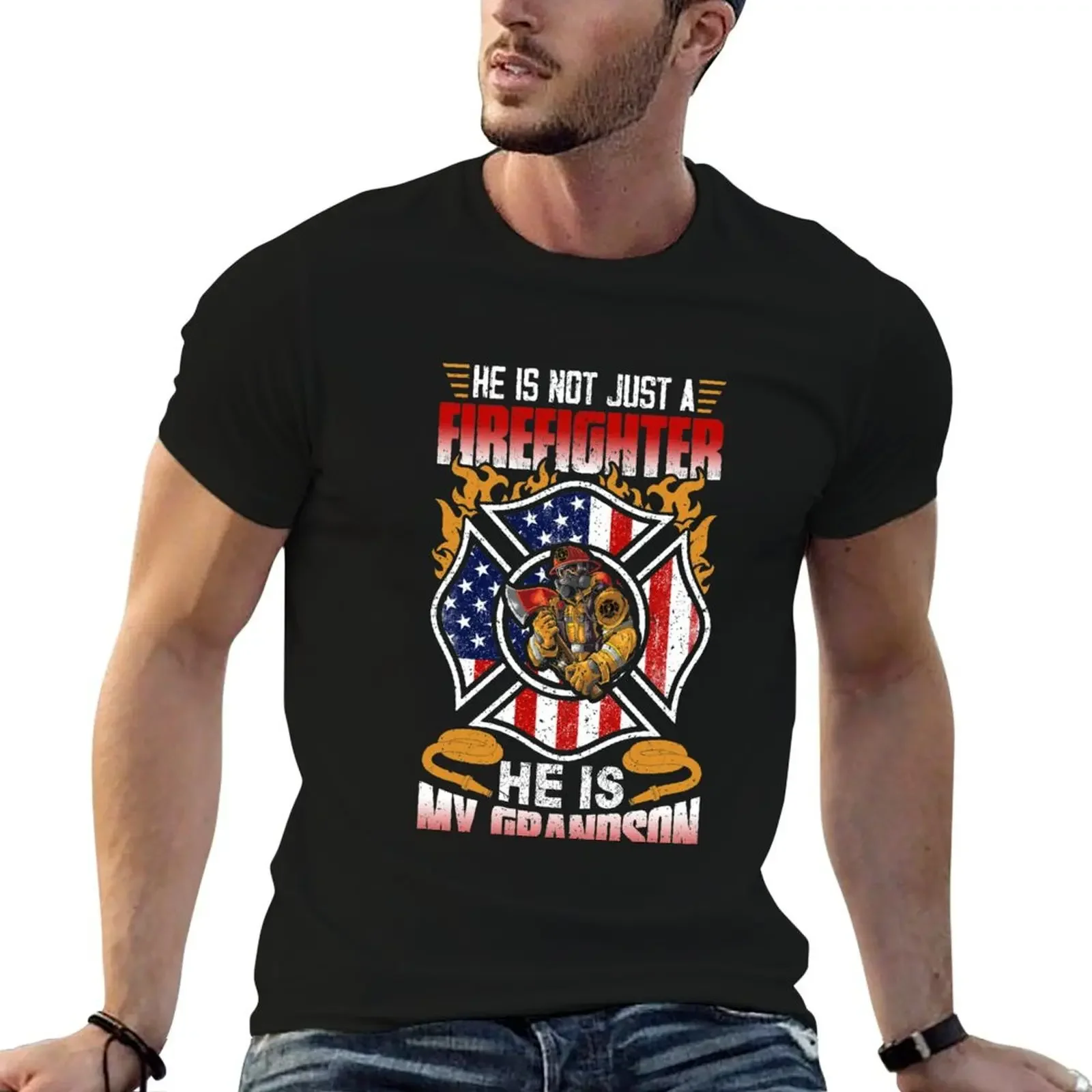 My Grandson Is A Firefighter Proud Fire Grandma Grandpa Gift Shirt T-Shirt funny gifts oversizeds Blouse funny t shirts for men