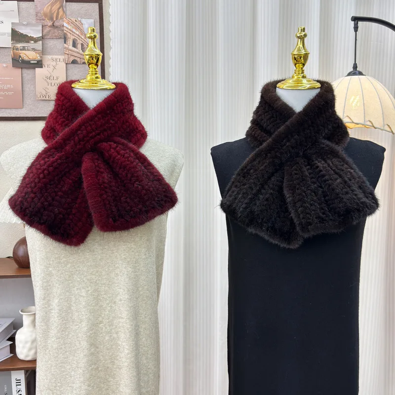 

Зимний теплый шарф из натурального норкового меха, простой двусторонний тканый меховой утеплитель для шеи, модный меховой шейный платок, женский зимний утеплитель для шеи