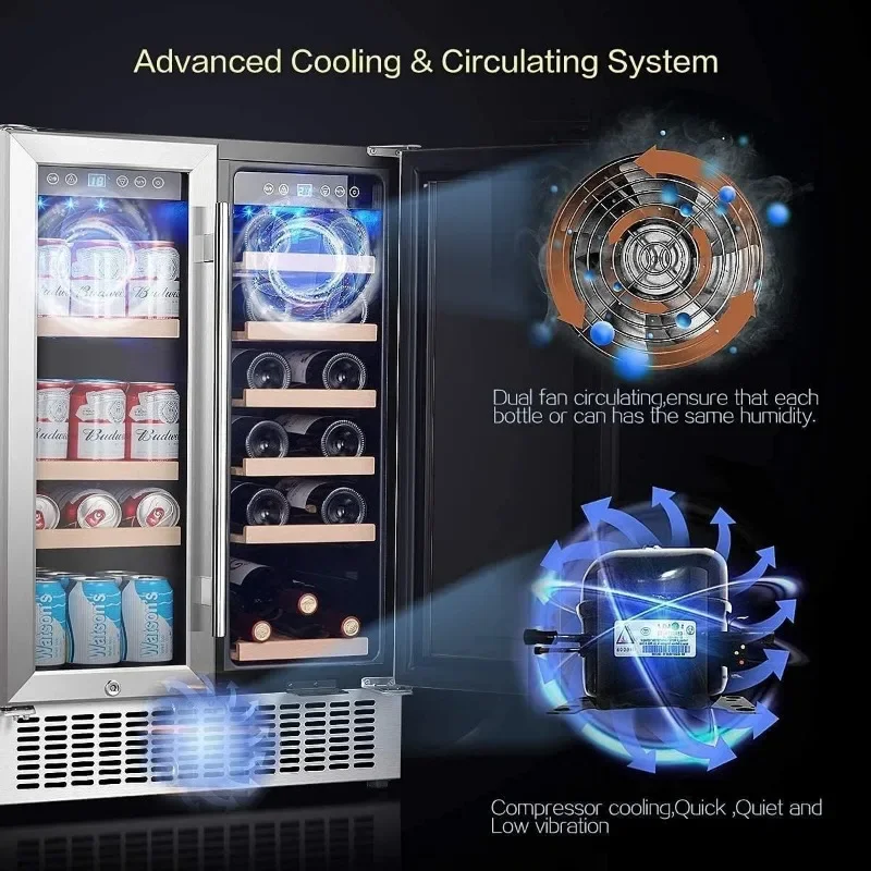 Wijn-En Drankkoelkoeler Met Wijnkoelkast Met Dubbele Zone-Wijnkoelkast Ingebouwd In Aanrecht Of Vrijstaande Veiligheidssloten