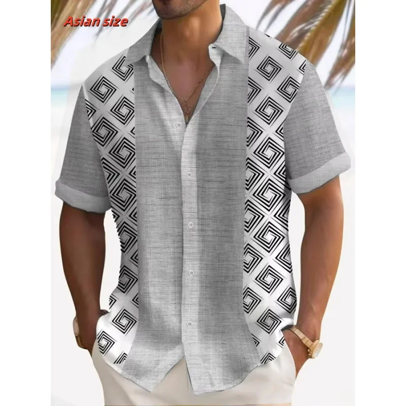 Colorful Stripes Pattern Hawaiian Shirt For Men Color Block 3D Printed Short Sleeve Tops Casual Lapel Aloha Shirts Loose Blouses