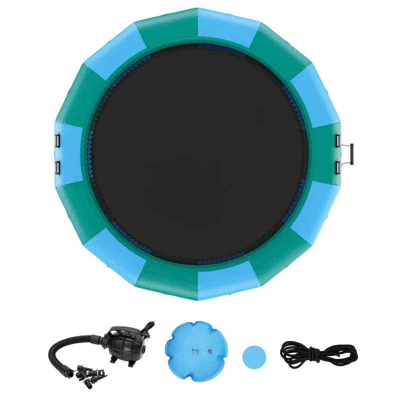 15ft Inflatable Water Bouncer Recreational Water Trampoline Portable Bounce Swim Platform with Ladder Electric Air Pump