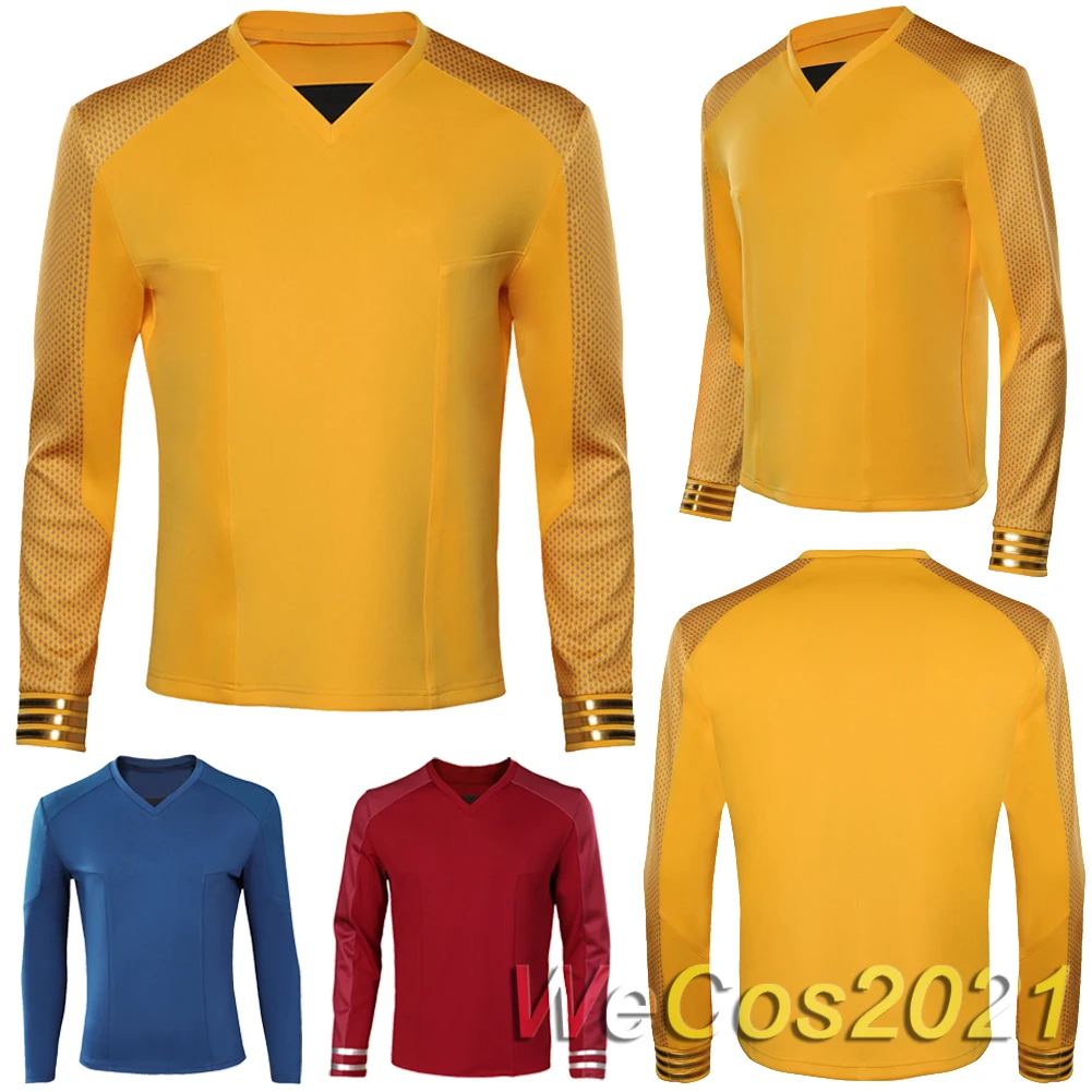 TV Space Travel Costume Disguise Christopher Pike Spock Cosplay Fantasy Yellow Tops Men Male Halloween Carnival Party Clothes