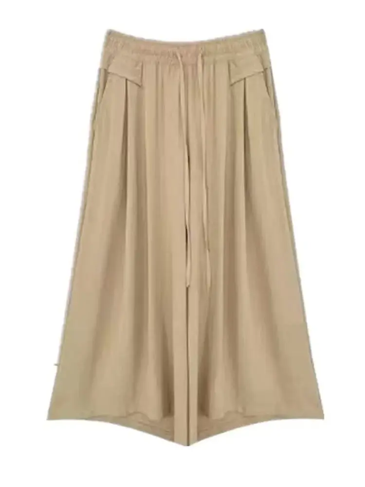 الحرير الجليد بنطال ذو قصة أرجل واسعة المرأة الصيف تنورة رقيقة السراويل جديد Sle 2025 فضفاض عالية الخصر التخسيس سبعة أرباع بناطيل كاجوال #5