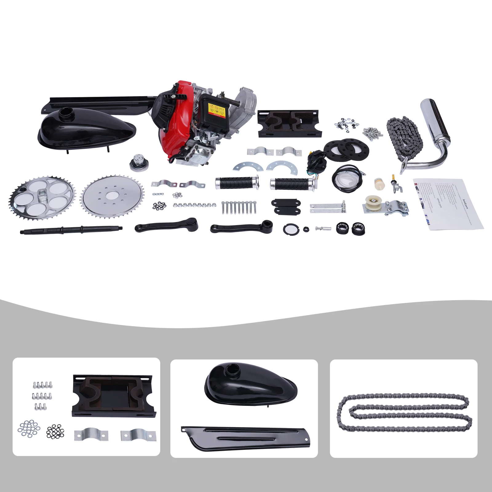 Gasoline-Powered Red 49cc 4-Stroke Motorized Bike Engine Single Cylinder Chain Gasoline Motor Kit