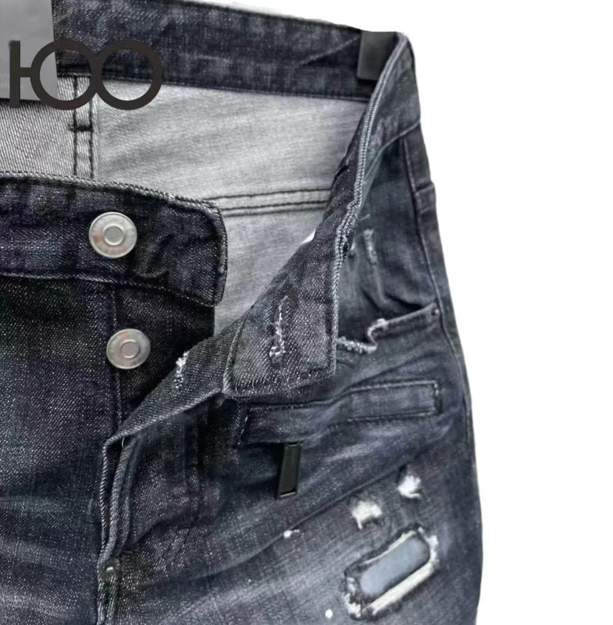 L006 Men's Punk Distressed Jeans  Skinny Fit Washed Denim Pants with Paint Splashes & Ripped Holes  Paint Accents Distressed