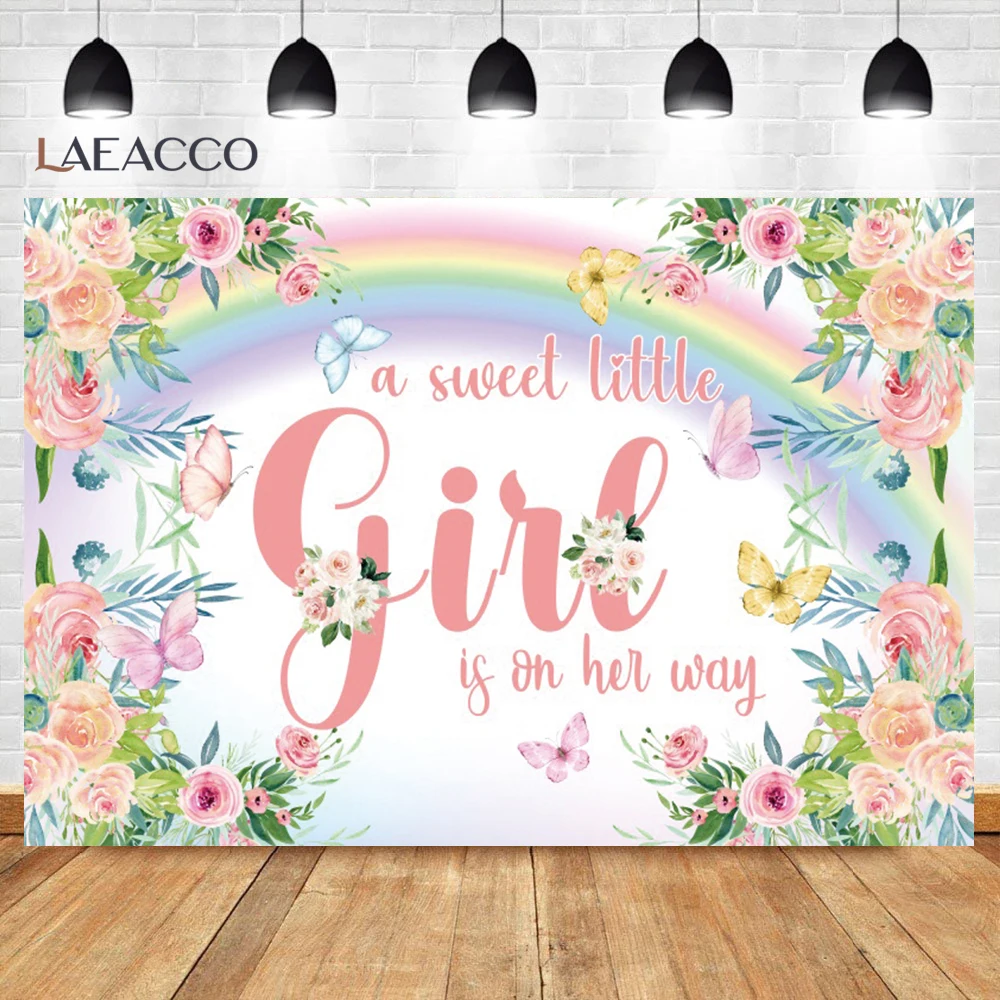 Laeacco حالمة فراشة الطفل حفلة عيد ميلاد التصوير الخلفيات استحمام الطفل الوردي ورود زينة خلفية استوديو الصور