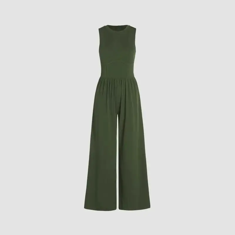 

High Waisted Tank Top Jumpsuit Wide Leg Straight Leg Long Pants Summer 2024 Ladies Faion Elastied Waist Bandage Dr