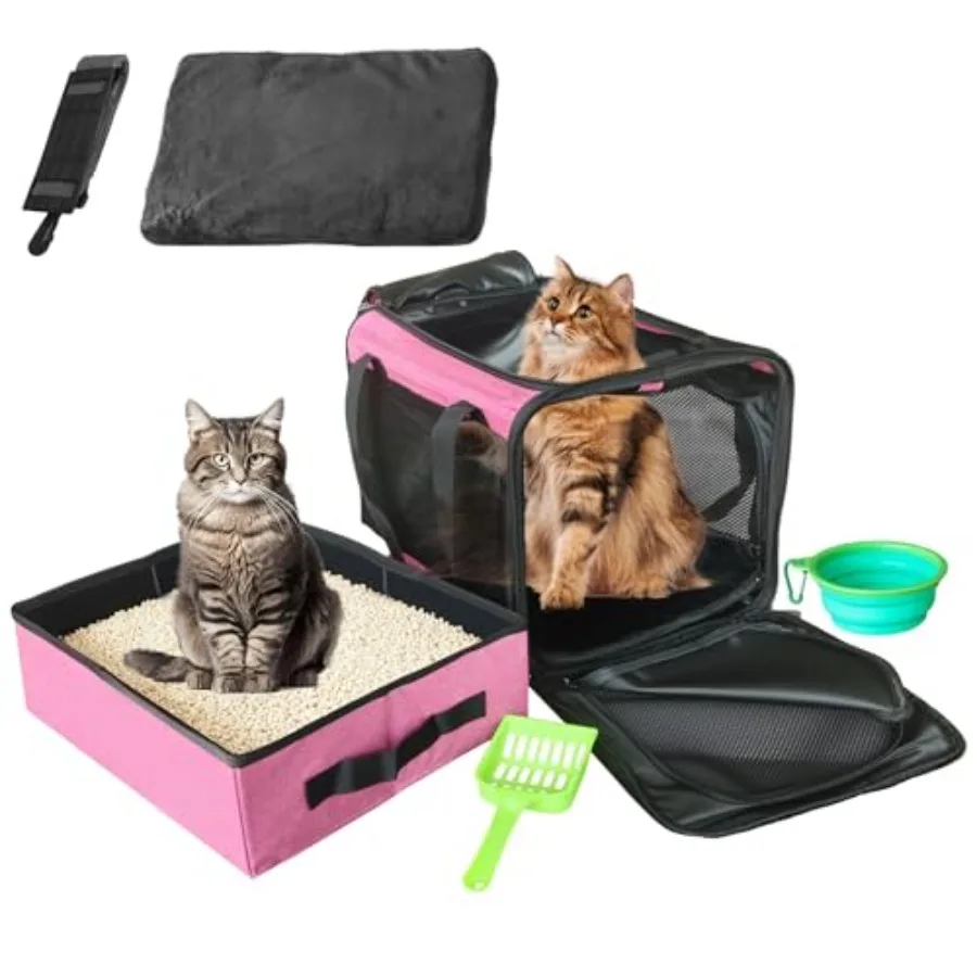 

Cat Travel Carrier Bag with Litter Box Portable Soft Cat Carrier Bag Lightweight Leak-Proof Collapsible Litter Box for Cats Fit