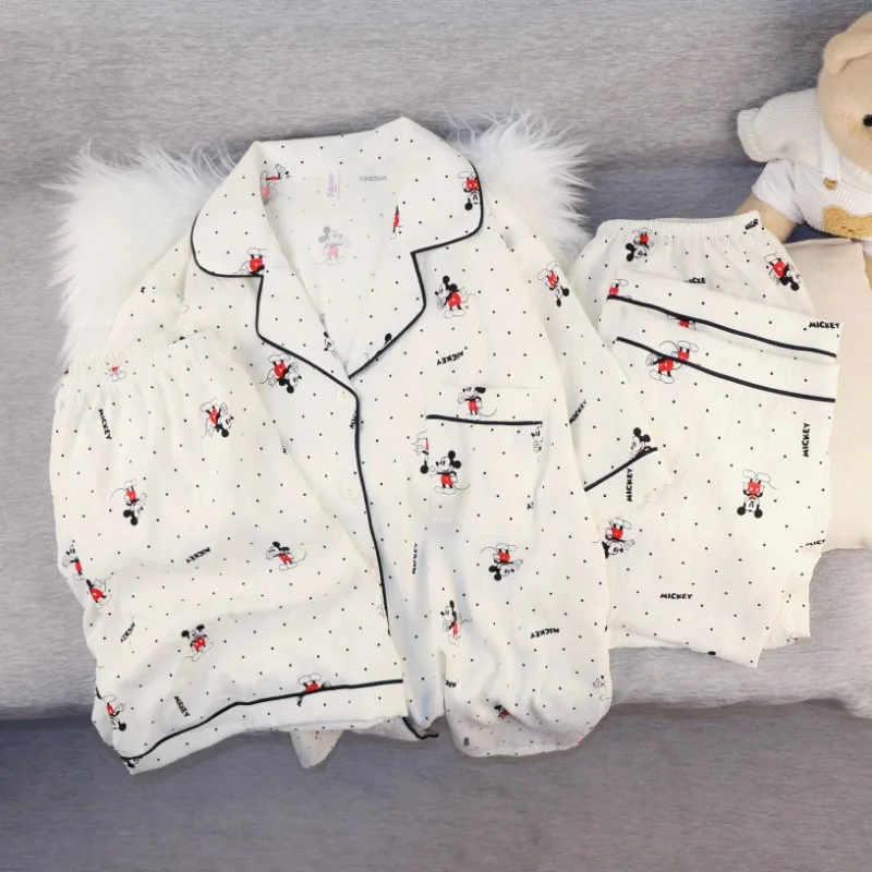 

Милые женские пижамы с Микки Маусом из мультфильма, 3 шт./компл., летние милые женские пижамы с короткими рукавами, пижамные костюмы, одежда для сна, домашняя одежда