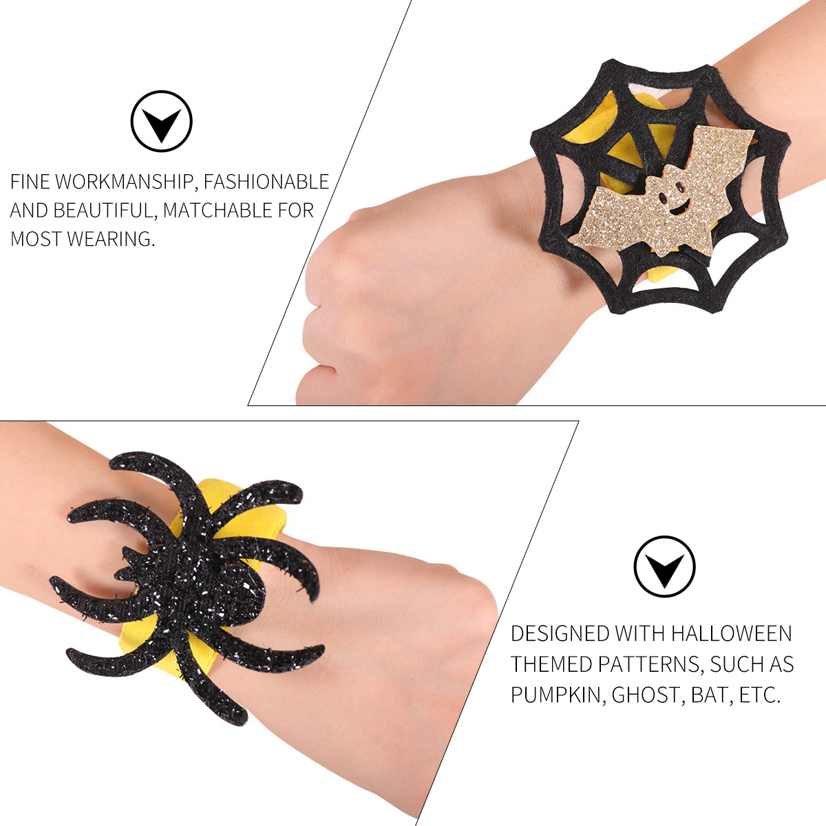 

6 pcs Halloween Slap Bracelets Set Party Decorations Circle Wristbands Ghost Pumpkin Bat Themed Reusable For Kids