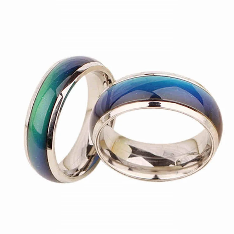 Stainless Steel Ring Change Color Mood Ring Emotional Temperature Fashion Temperature Sensitive Glazed Seven-Color Ring Lamp New