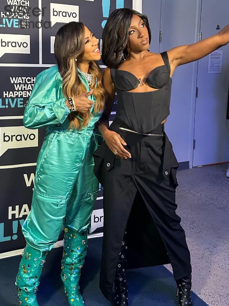 Klalien Solidny szykowny trend 2-częściowy zestaw damski bez rękawów z wycięciem podkoszulek z odkrytymi przeponami + spódnica z wiązaniem krzyżowym Party Clubwear