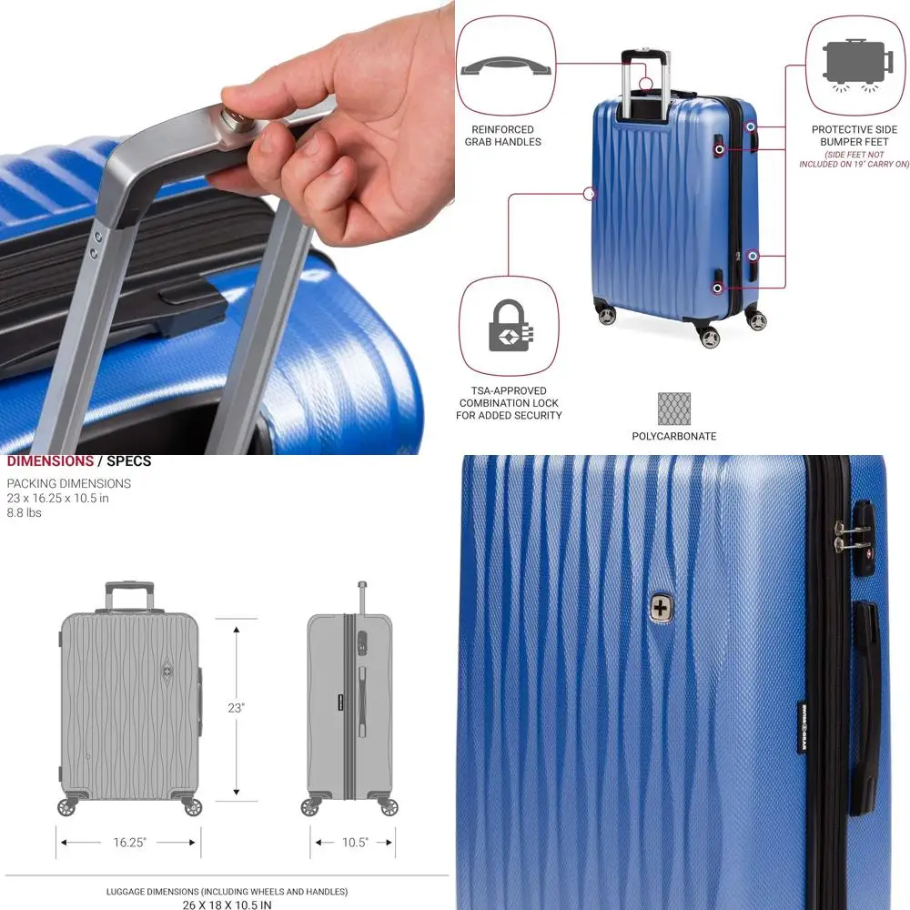 

SwissGear 7272 Medium 24 Expandable Hardshell Spinner Luggage with TSA Lock, Periwinkle Blue