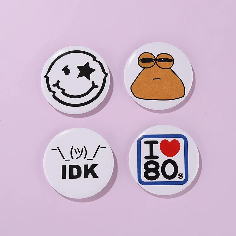 Creative Tinplate Round Pins Love Animal Cat Frog Duck Eye Letter Alloy Brook Badge Punk Women Jewelry Accessories Gift