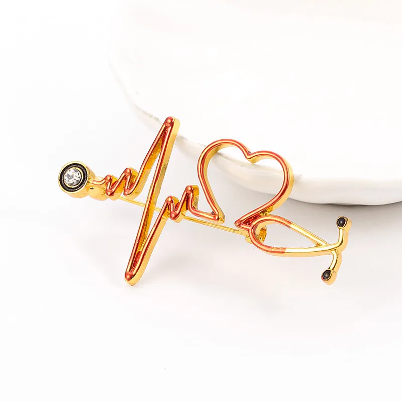 Medical Medicine Metal Brooch Pins Stethoscope Electrocardiogram Heartbeat Shaped  Nurse Doctor Enamel Pin Lapel Jewelry Gift