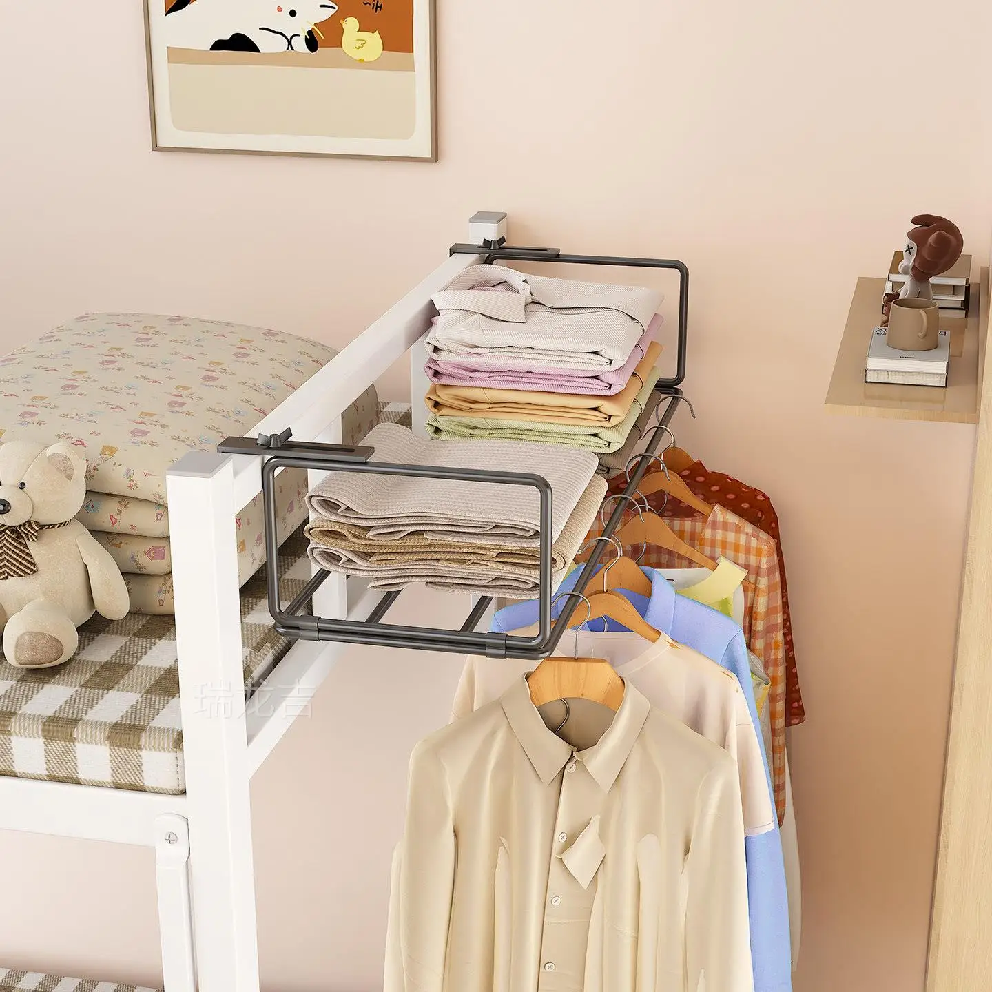 Bedside Clothes Hanger Dormitory Essential Clothing Storage Rack Upper Bed Placement Small Clothes Drying Rack Storage Organizer