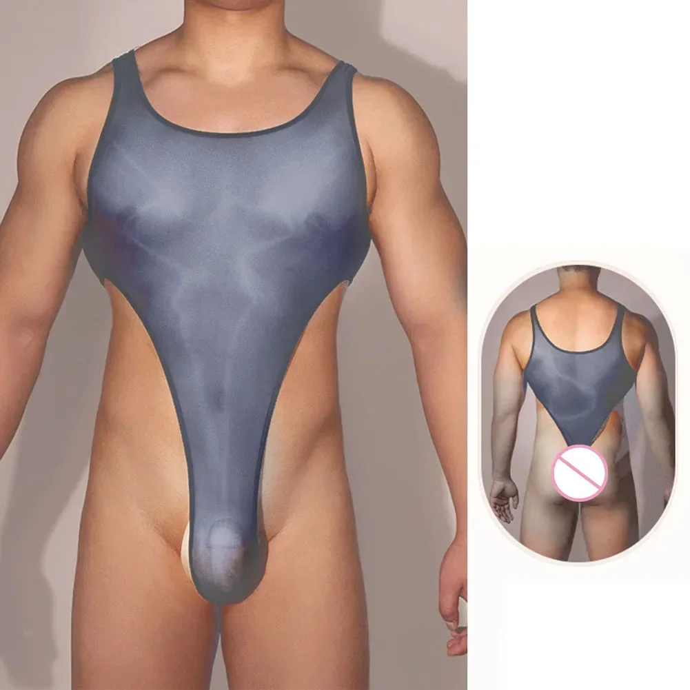 

Fashion New Home Bodysuit Jumpsuit Lingerie Backless Fitness Glossy High Elastic Mens Shiny Sleeveless Slim Male