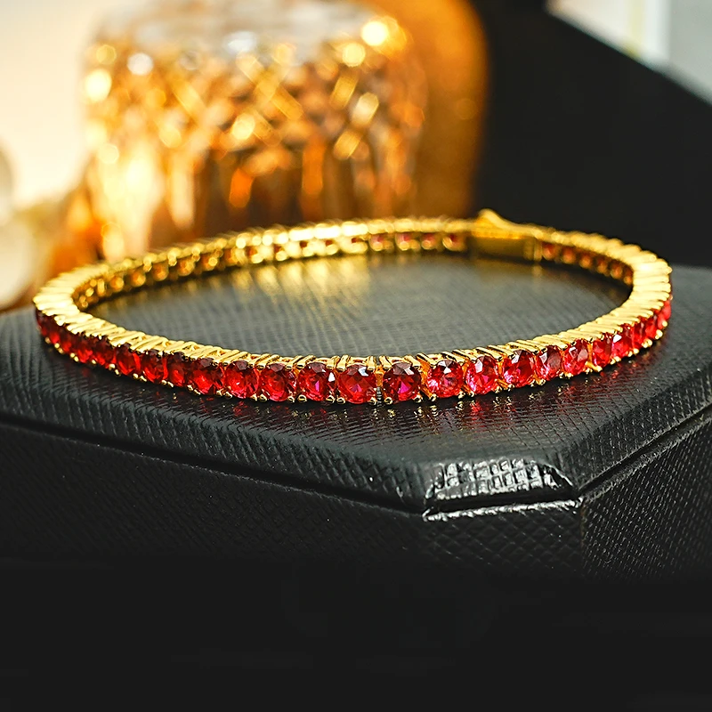 Light Luxury Red Corundum 925 Sterling Silver Bracelet Inlaid with Commuter Daily Luxury and Versatile Layup Wear