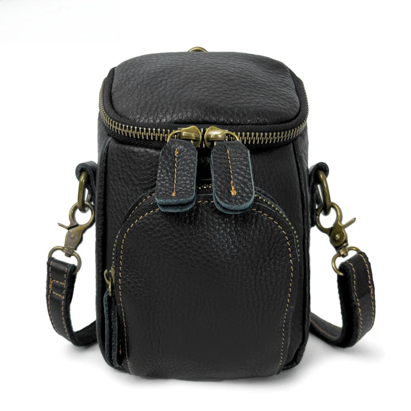 New Vintage Men's Cow Leather Shoulder Bag Male Chest Crossbody Casual Waist Phone Bag for Men