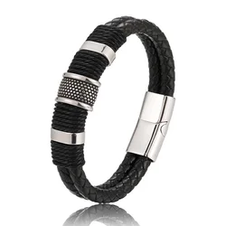 1 European and American Retro MEN'S Magnetic Buckle Bracelet, PU Alloy Woven Leather Bracelet, Couple Bracelet Trend-808057