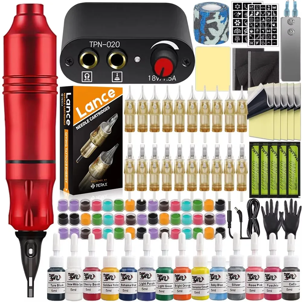 

Professional Tattoo Machine Kit Rotary Tattoo Pen Set with PEPAX Cartridge Needles Power Supply Ink for Tattoo Artist Beginner