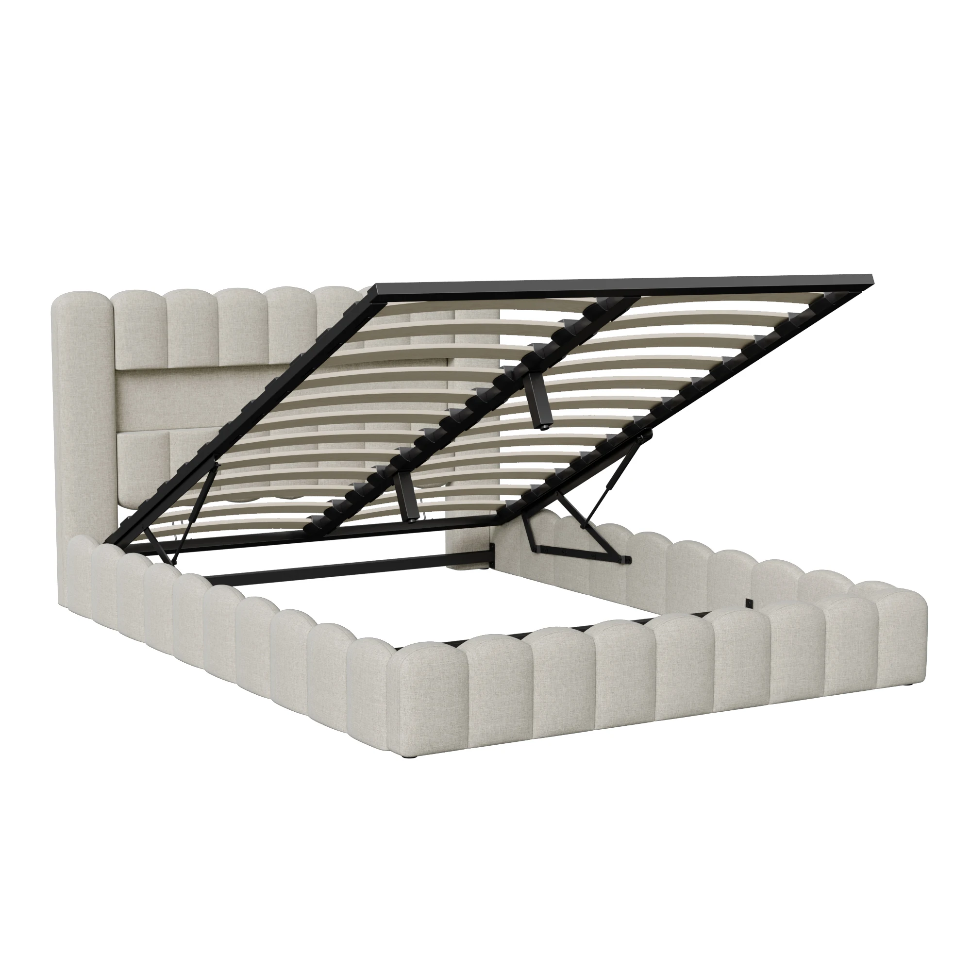 Rosahqnda tweepersoonsbedframe 140/16/180*200cm met USB en LED-gestoffeerd bed jeugdgastenbed, hoofdslaapkamer, linnen, beige/grijs - afbeelding 2