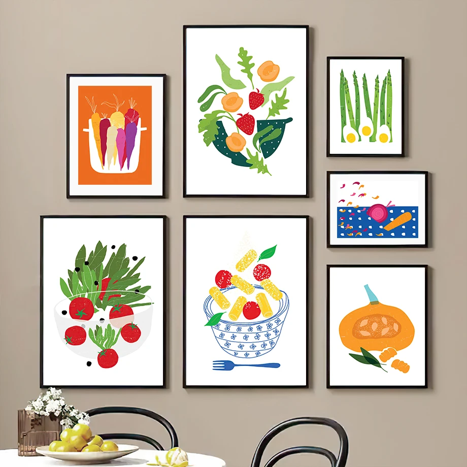 Color Carrot Pumpkin Asparagus Peach Tomato Wall Art Canvas Painting Nordic Posters And Prints Wall Pictures For Kitchen Decor