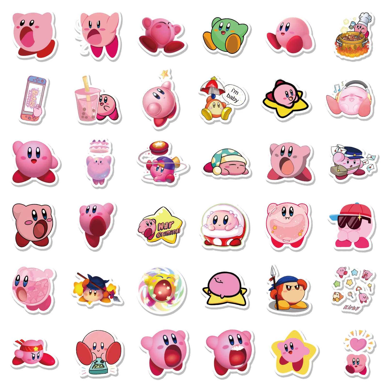 100pcs Kirby Stickers Pack Cute Anime Sticker Waterproof Phone Case Laptop Skin Kawaii Packaging Art Supplies Stationery