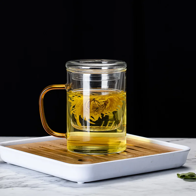 Manufacturer Wholesale Heat-Resistant Large-Capacity Office Cup, Glass Water Filter, Floral Tea Cup With Lid And Infuser