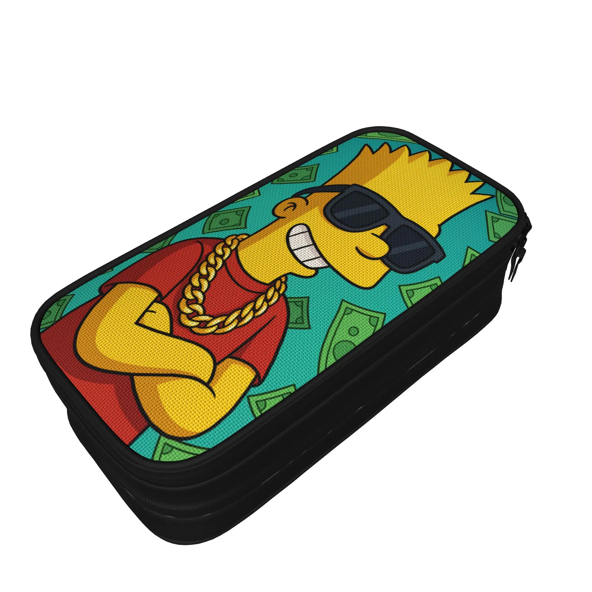 Aesthetic Pencil Case Bart S-Simpsons Hip Hop Gold Chain Sunglasses Pencil Bag Back To School Pencil Cases Boy School Supplies