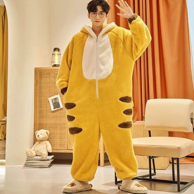 

Couples Tiger Cartoon Onesie Pajamas 2025 Autumn Winter Thickened Coral Fleece Warm Outer Wear