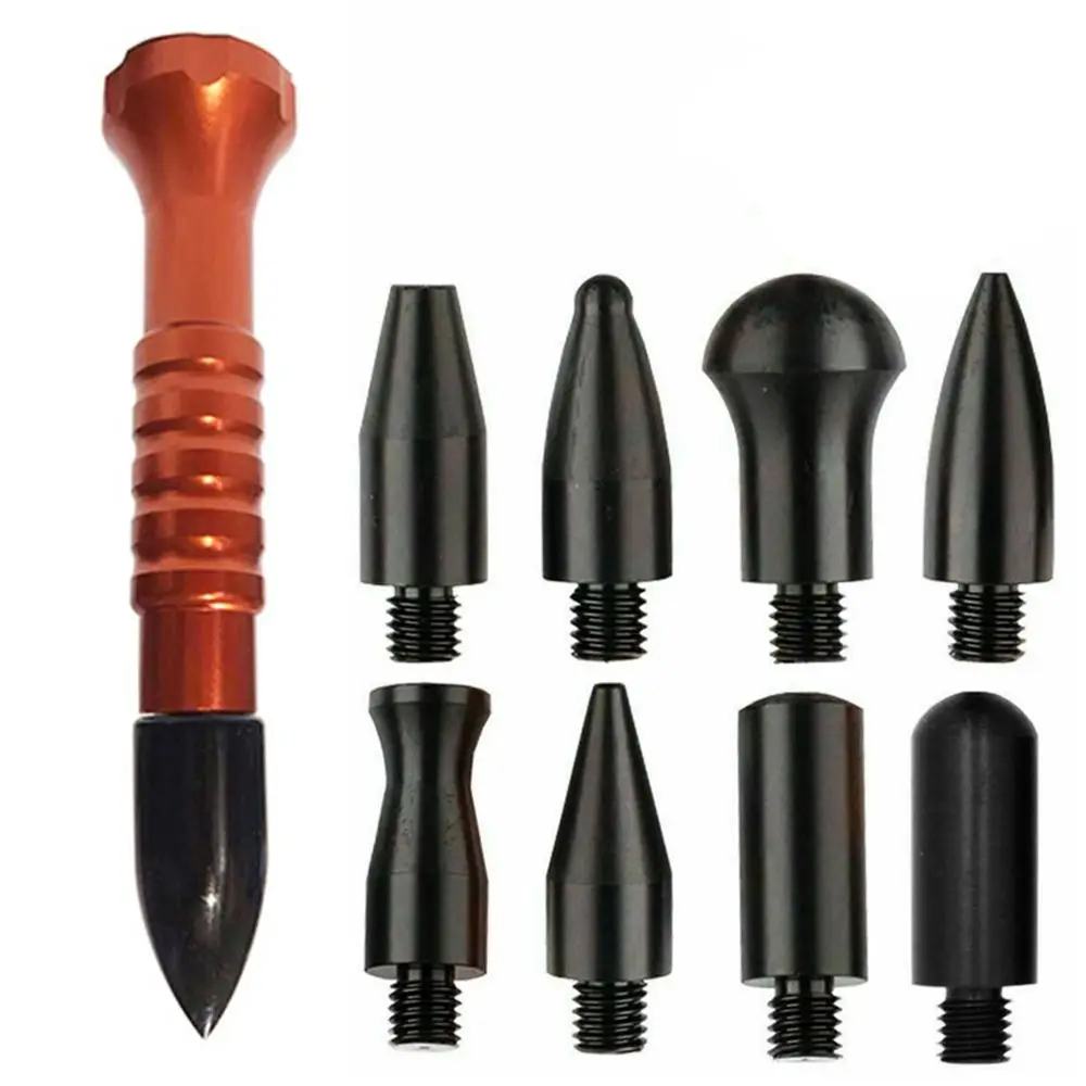 

10 шт., комплекты для ремонта вмятин без покраски с 9 наконечниками, наборы инструментов для ремонта вмятин, ручной инструмент «сделай сам», ручка для автоматического кузова автомобиля