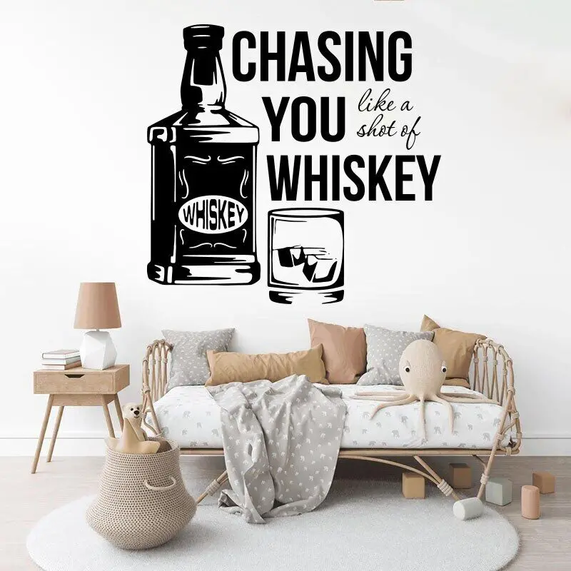 Chasing You Like A Shot of Whiskey Wine Wall Decal Kitchen Resturant Bar Pub Glass Wall Sticker Playroom Vinyl