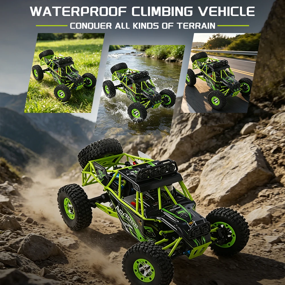 

WLtoys New 2.4G 4WD RC Off-Road Truck 12427 Green 1:12 50KM/H High Speed Car All Terrain Remote Control Car for Kids and Adults