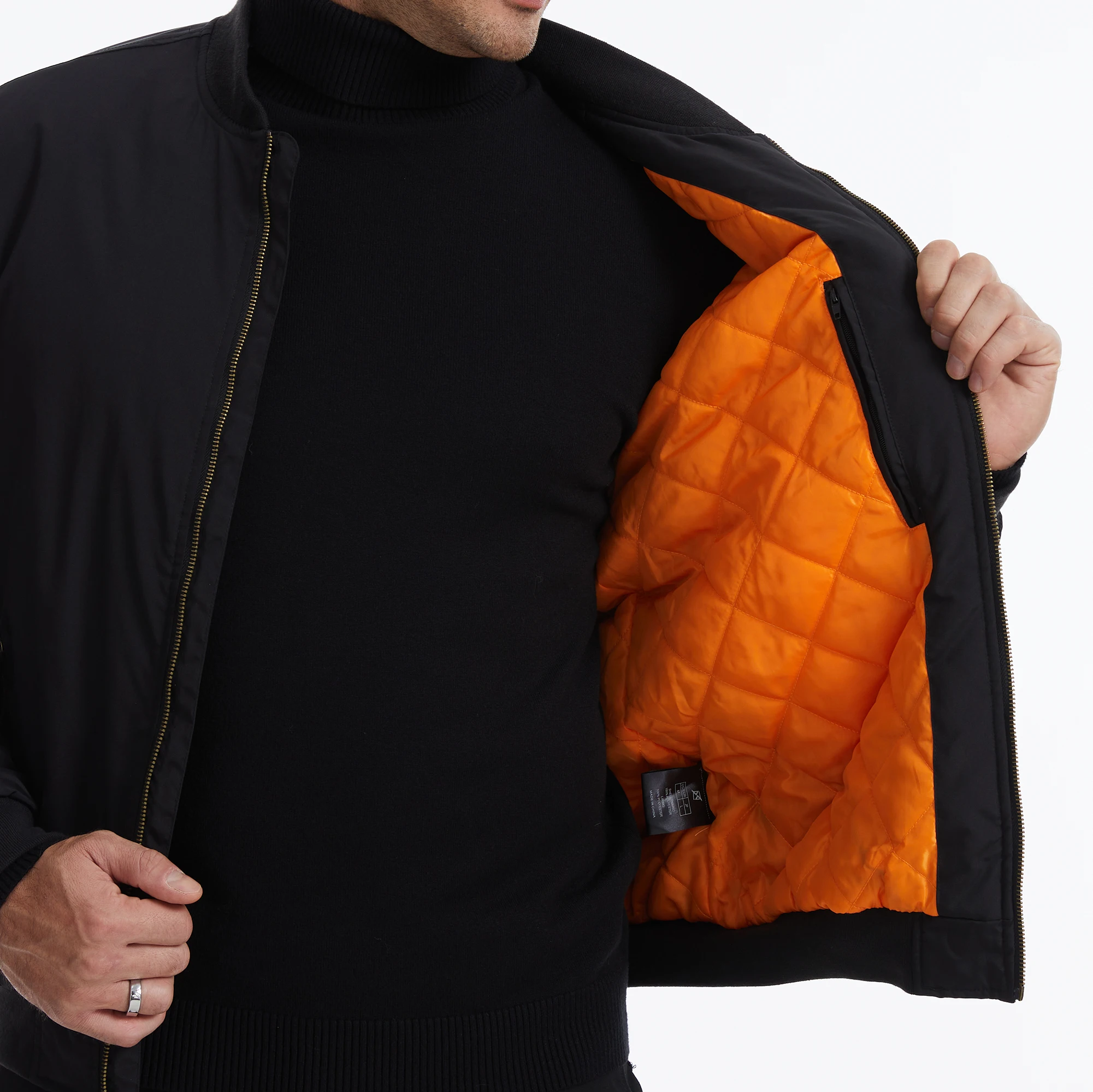 Herbst-Winter-Herren-Bomberjacke, Warme Windjacke mit Vollreißverschluss, Militär-Pilotenjacke, Lässige Winddichte Outdoor-Jacke – Detail 4