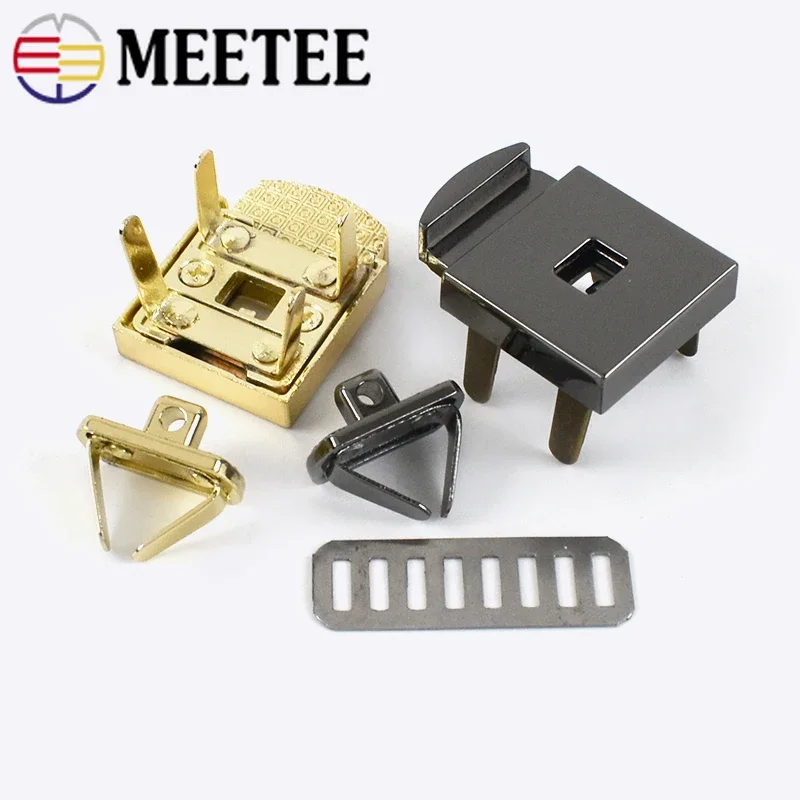 Meetee 2/4Pcs 24X24mm Bag Concealed Button Lock Clasp Metal Handbag Pushed Locks Snap Buckle Hook Replacement Closure Accessory