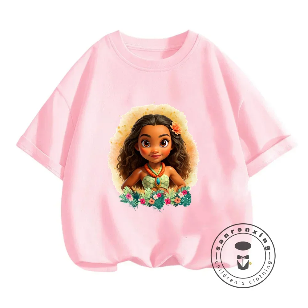 Summertime Fun for Kids Disney Moana Cartoon Prints on Boys Girls T-shirts Cute Streetwear Fashionable O-neck Soft for Children