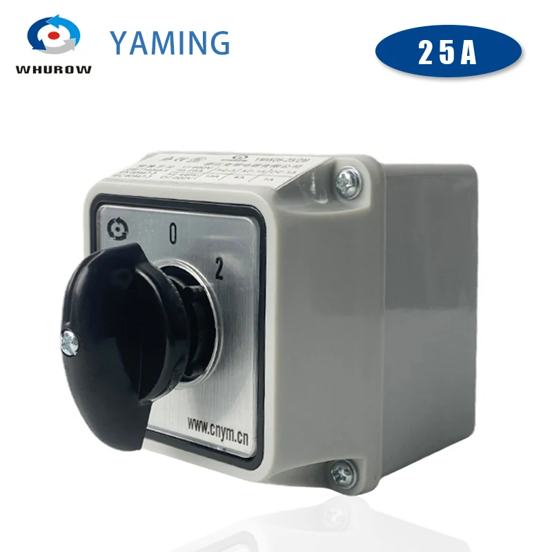 LW26-25/2M Changeover Cam 3 Position Rotary Switch 25A 2 Poles With Waterproof Enclosure Box Electric Motor Reversing