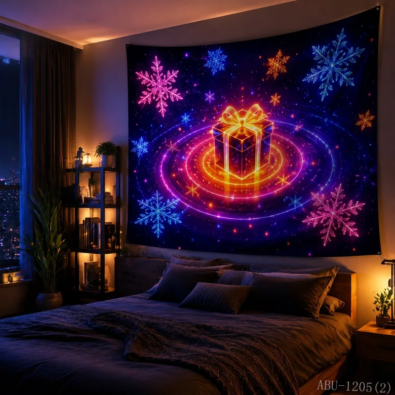 VIKAMA Gift Box Blacklight UV Reactive Glow Tapestry Wall Hanging, Wall Art for Bedroom Dorm Party Game Room Bar Decor